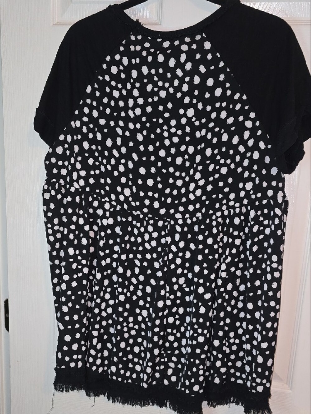 Umgee Black Short Sleeve Layered Top with White Spot Back Panel - Picture 7 of 7